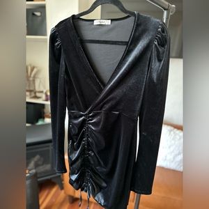 SPOILED brand velvet long sleeve front tie mini dress